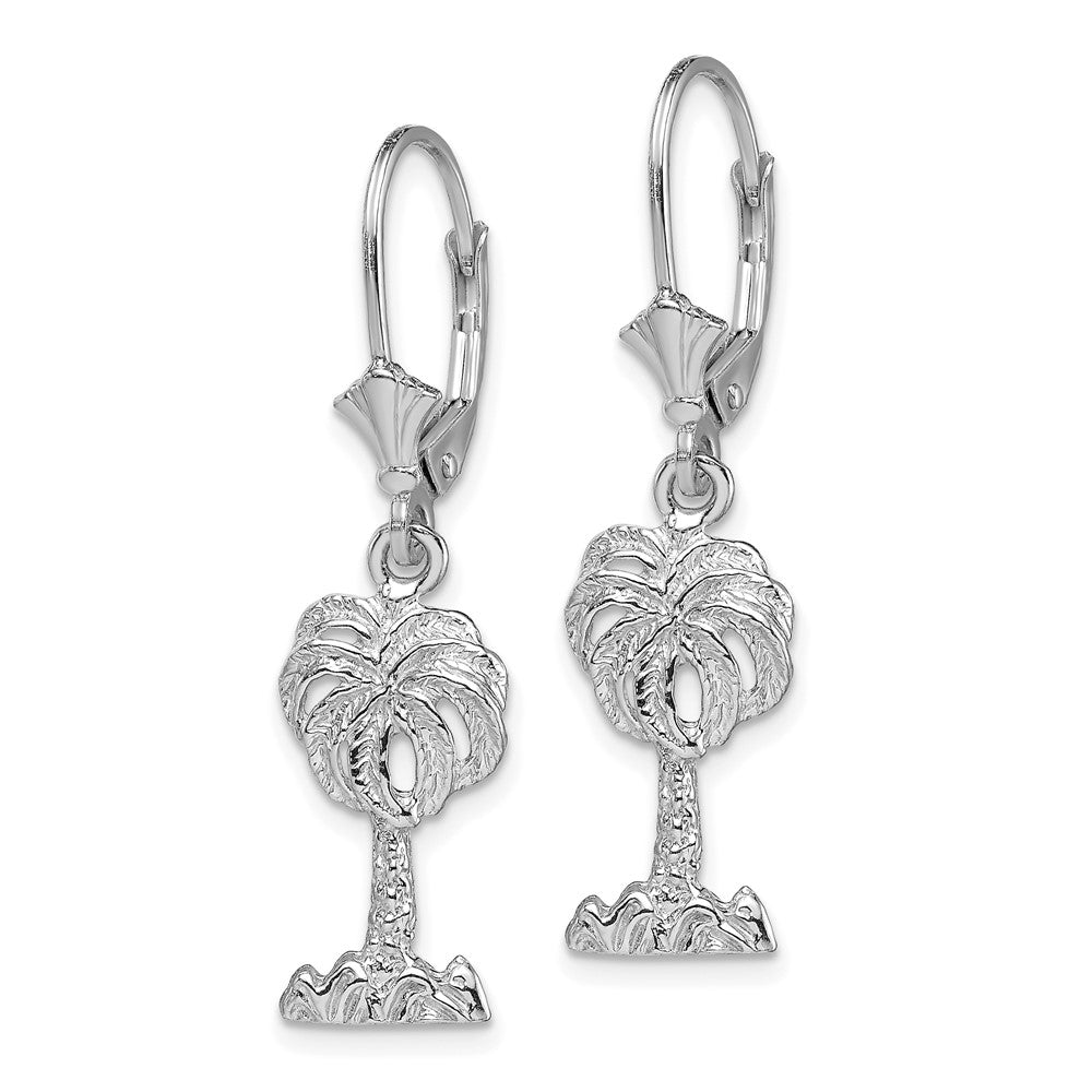 14k White Gold 8.9 mm  Palm Tree Leverback Earrings (2.39 grams)
