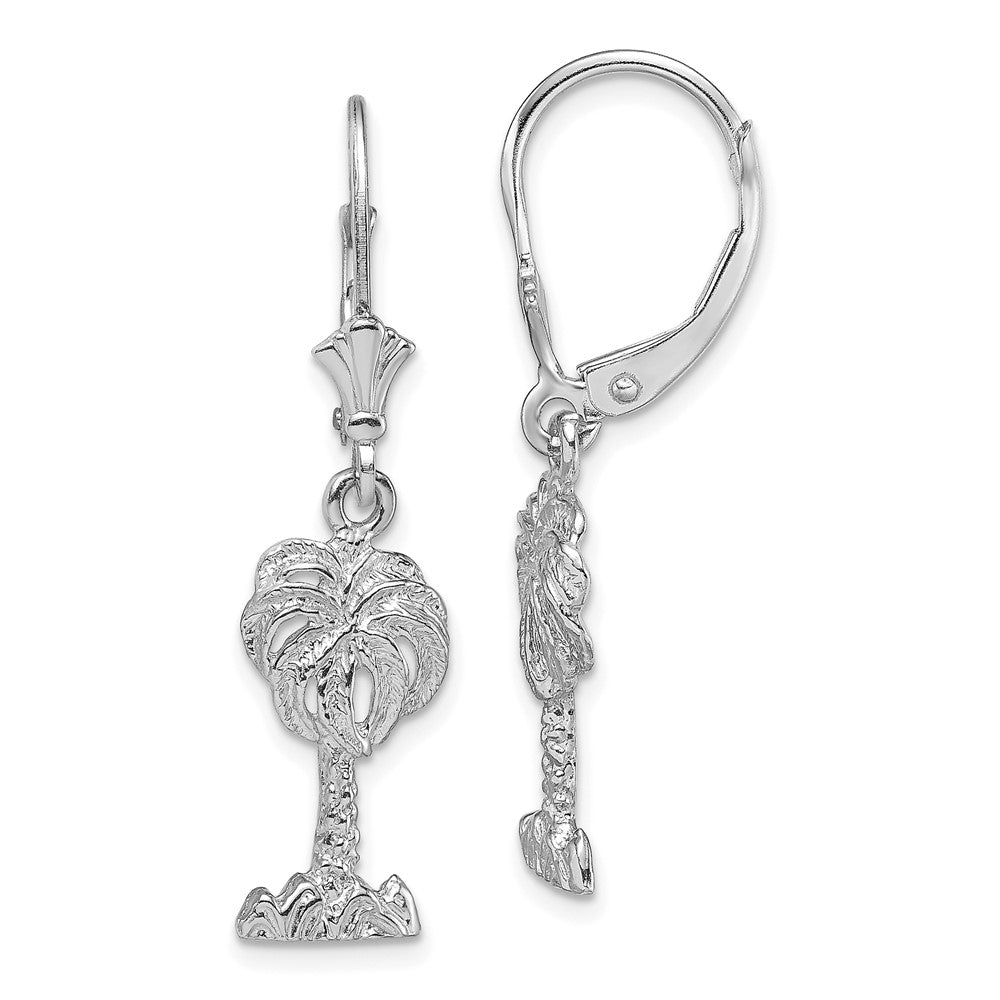 14k White Gold 8.9 mm  Palm Tree Leverback Earrings (2.39 grams)
