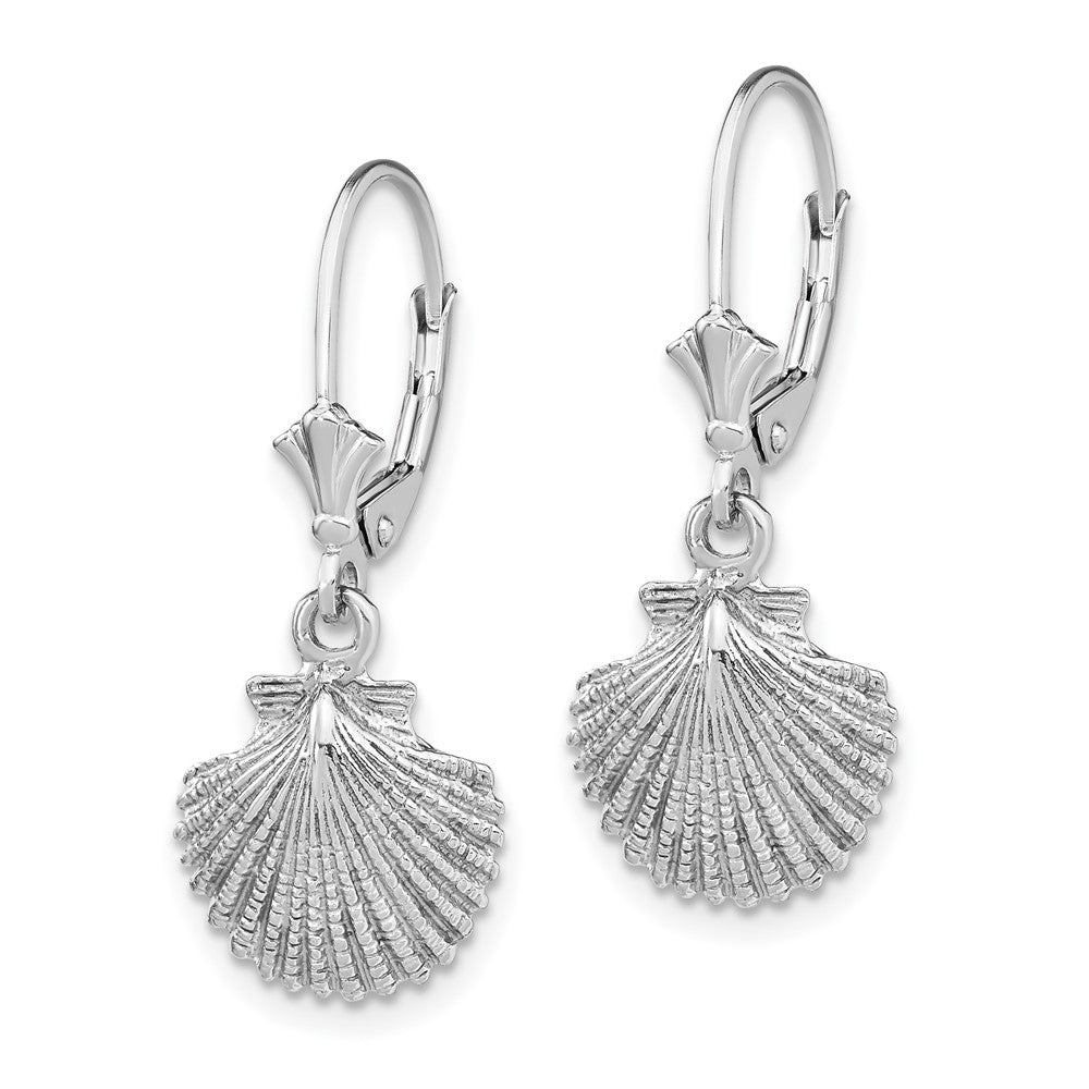 14k White Gold 12.4 mm  and Textured Scallop Shell Leverback Earrings (2.88 grams)