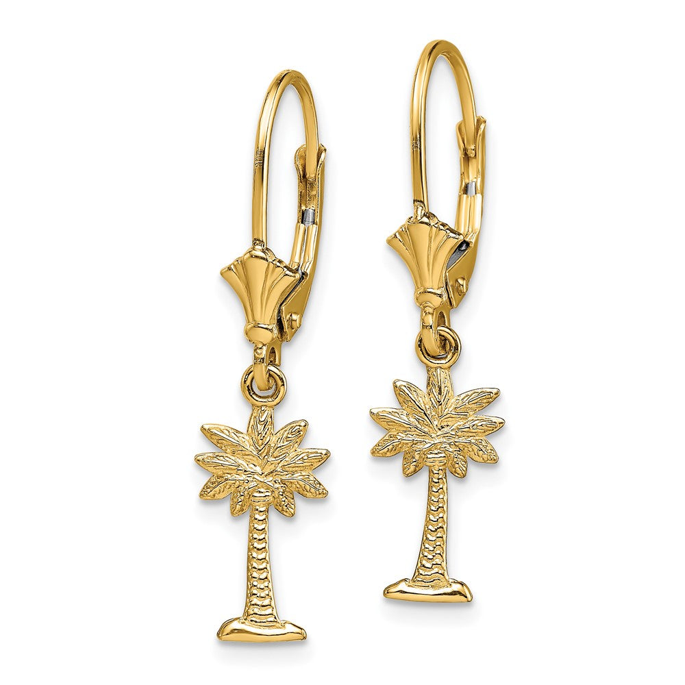 14k Yellow Gold 7.1 mm Mini Palmetto Palm Tree Leverback Earrings (1.27 grams)