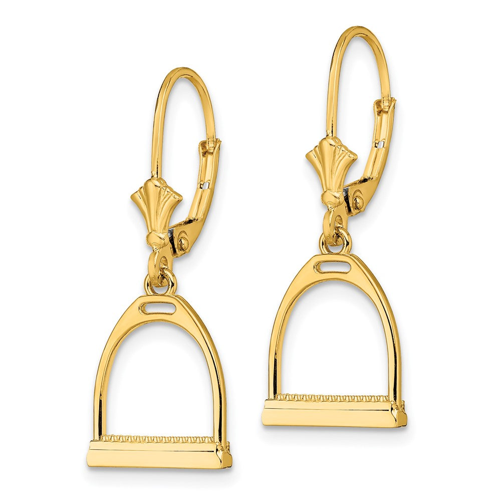 14k Yellow Gold 10.9 mm 3-D Small Horse Stirrup Leverback Earrings (2.58 grams)