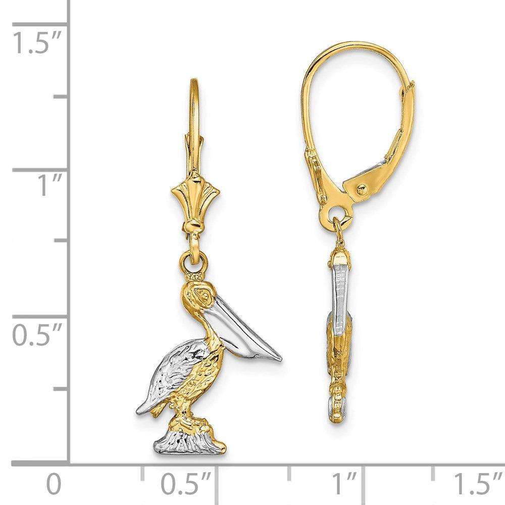 14k Yellow & Rhodium 13.55 mm  3-D Pelican Standing W/ Leverback Earrings (3.23 grams)