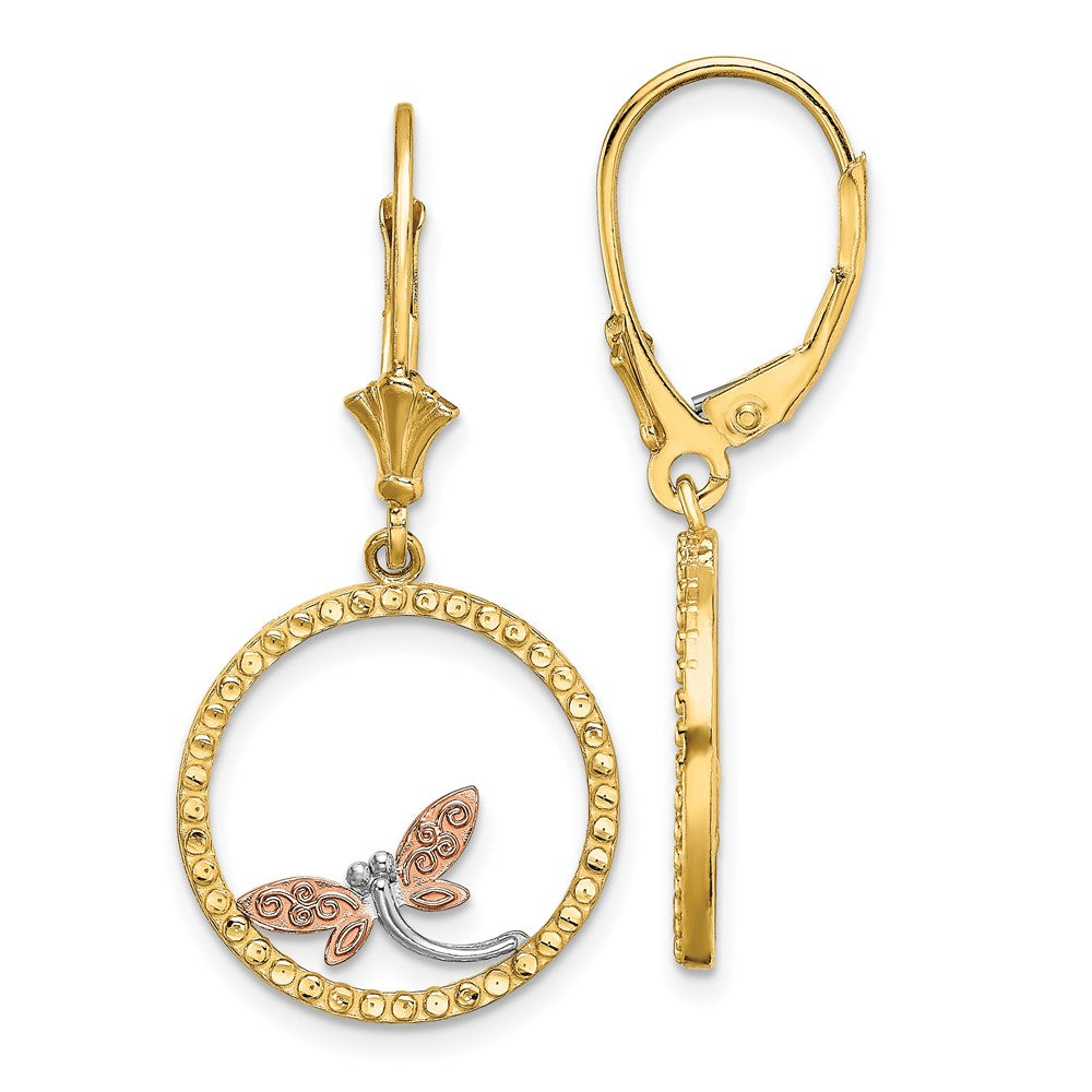 14k Two-tone 17 mm  D/C Dragonfly Earrings (2.17 grams)