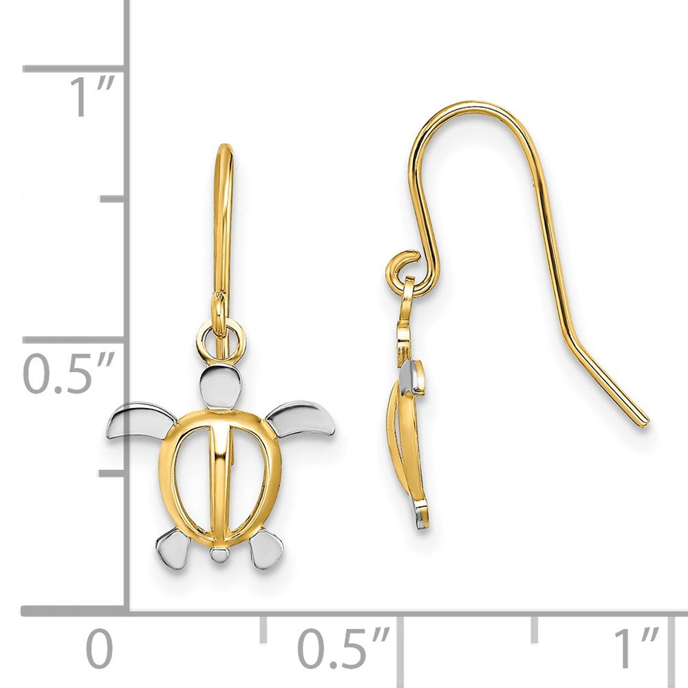 14k Yellow & Rhodium 10.8 mm  Sea Turtle Dangle Earrings (0.73 grams)