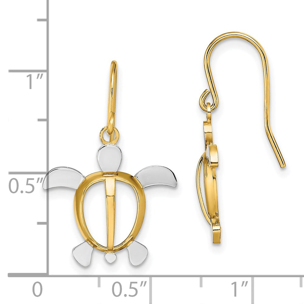 14k Yellow & Rhodium 16.7 mm  Sea Turtle Dangle Earrings (1.46 grams)