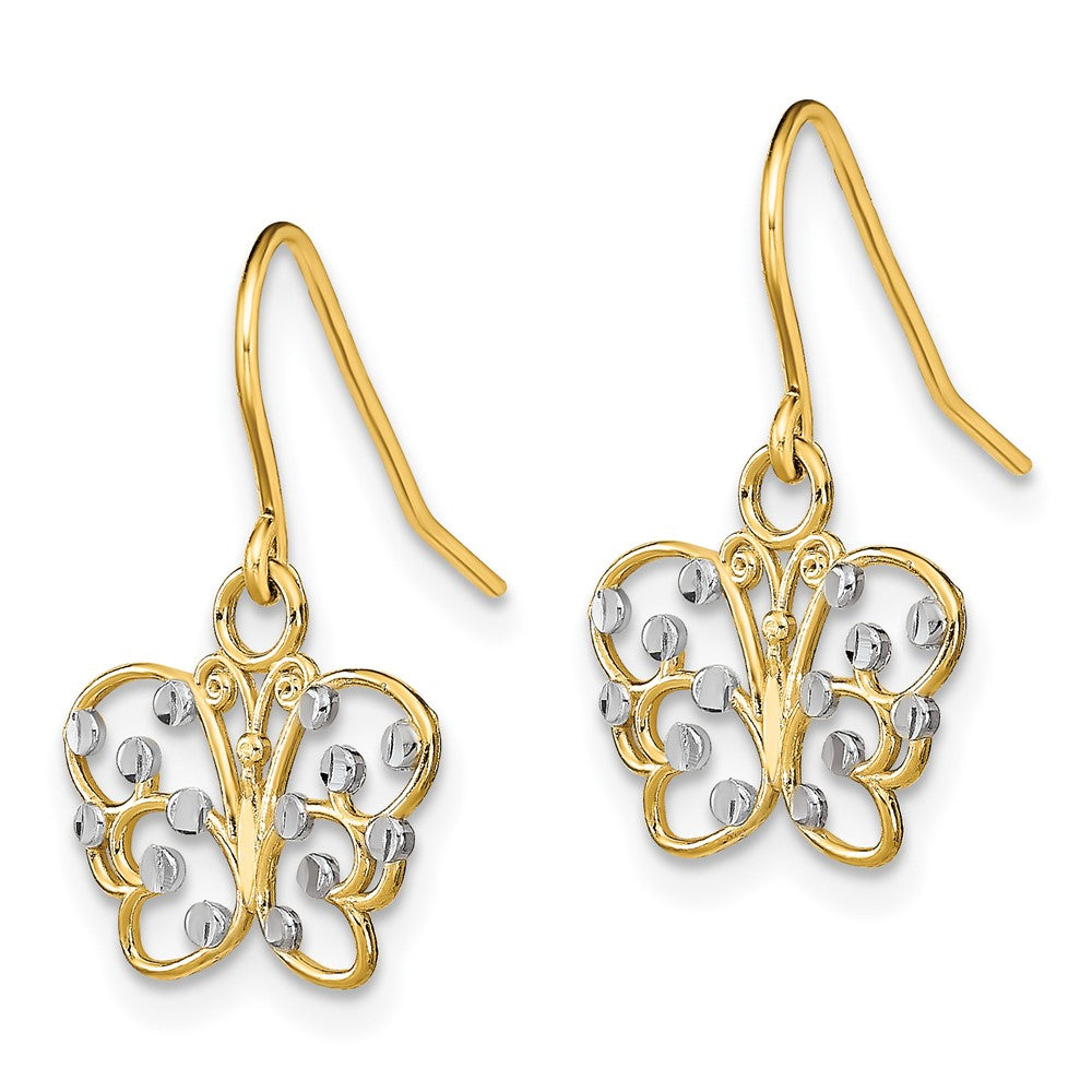 14k Yellow & Rhodium 12.8 mm  D/C Butterfly Wire Earrings (0.96 grams)