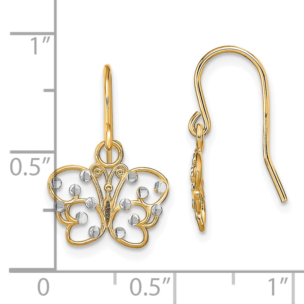 14k Yellow & Rhodium 12.8 mm  D/C Butterfly Wire Earrings (0.96 grams)