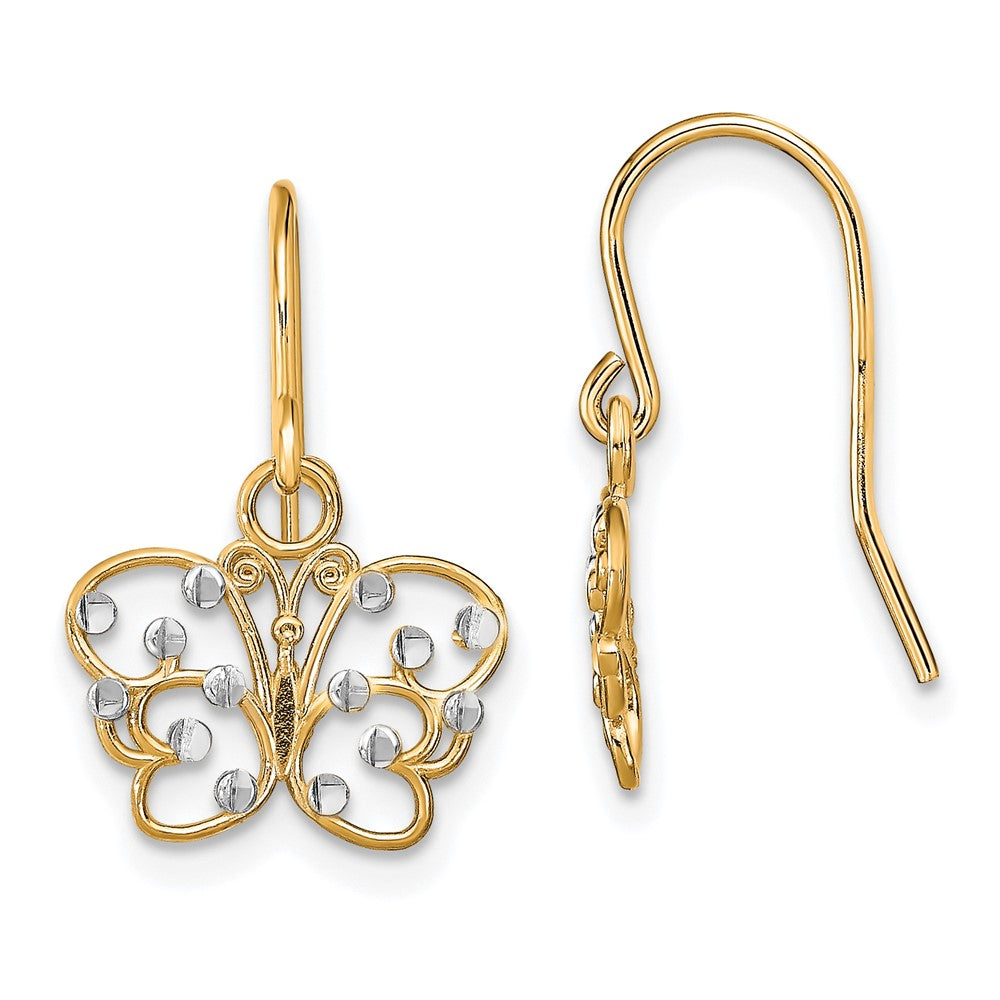 14k Yellow & Rhodium 12.8 mm  D/C Butterfly Wire Earrings (0.96 grams)