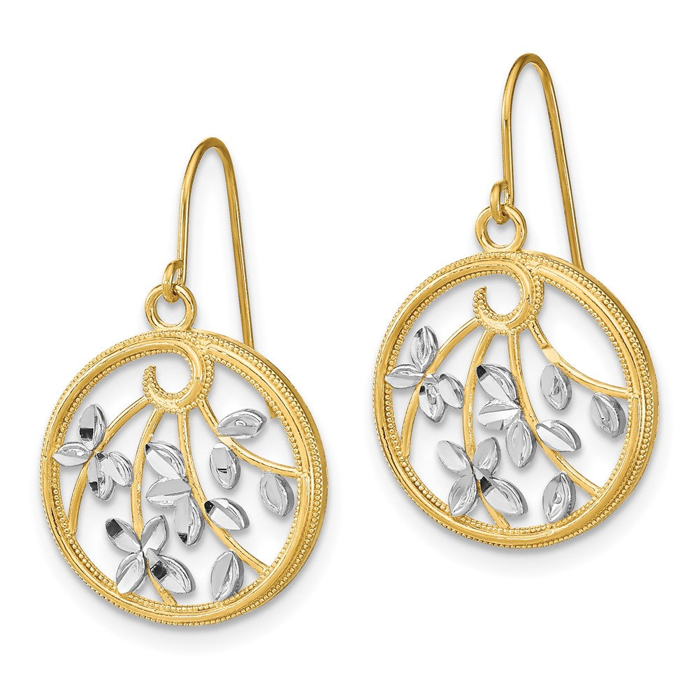 14k Yellow & Rhodium 16 mm  D/C Leaves Round Dangle Earrings (1.96 grams)