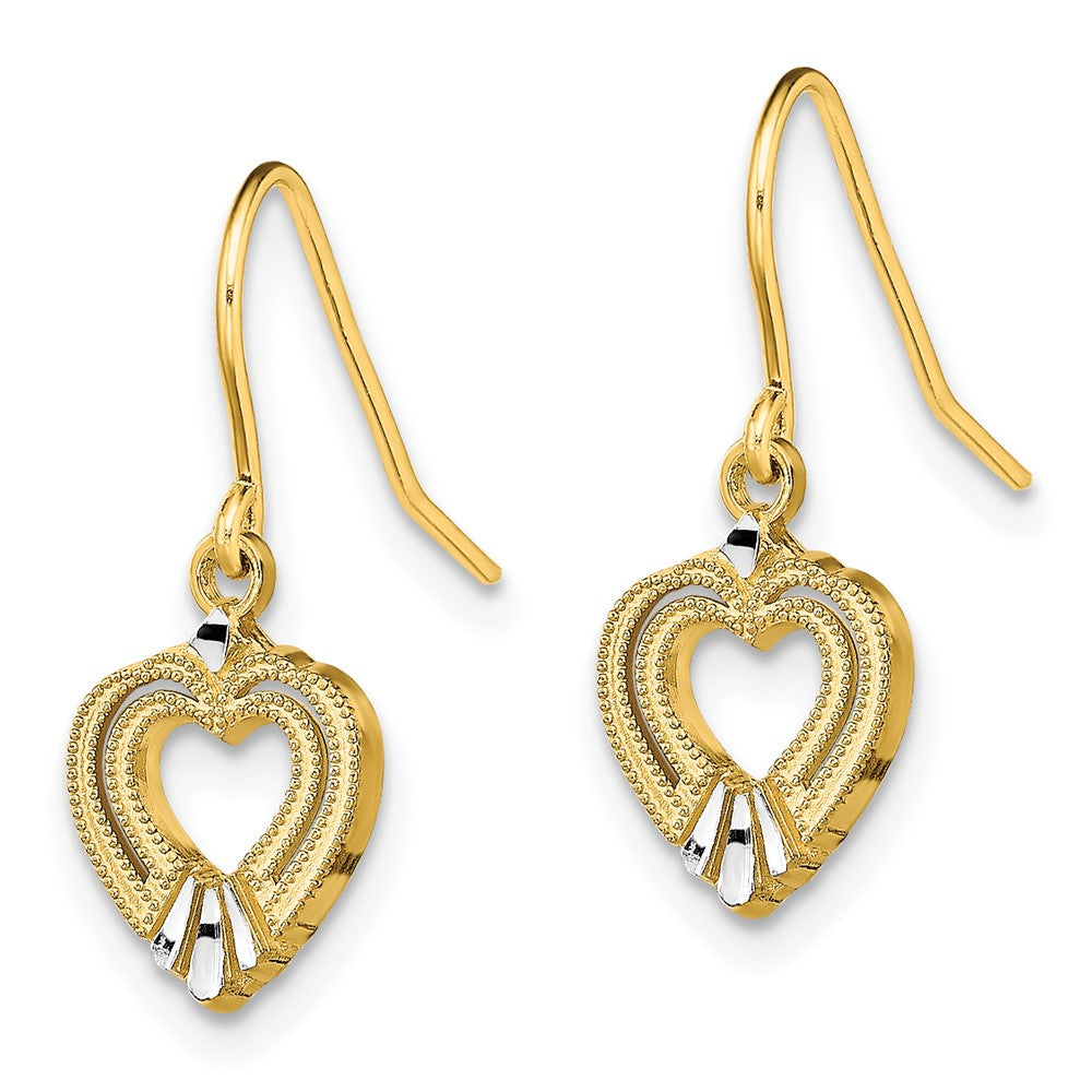 14k Yellow & Rhodium 10 mm  Polished Heart Shepherd Hook Earrings (0.92 grams)