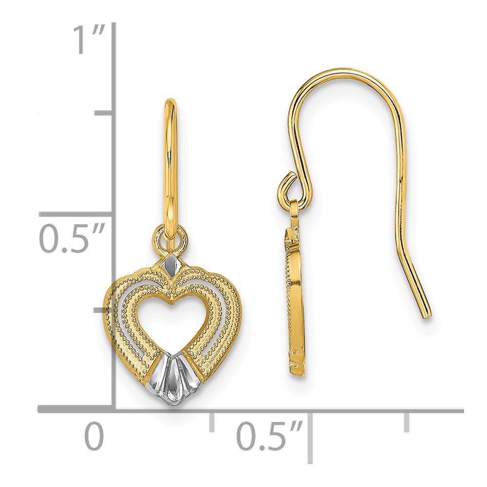 14k Yellow & Rhodium 10 mm  Polished Heart Shepherd Hook Earrings (0.92 grams)