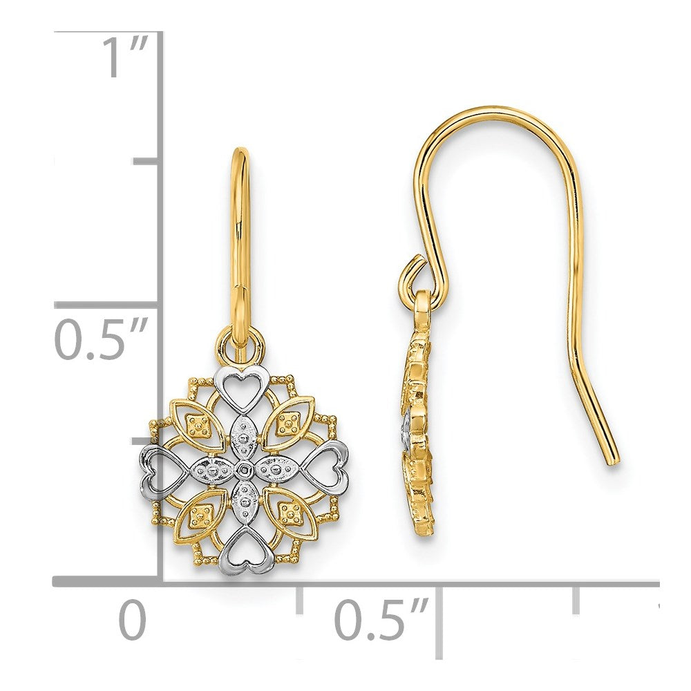 14k Yellow & Rhodium 10 mm  Fancy Dangle Wire Earrings (0.94 grams)