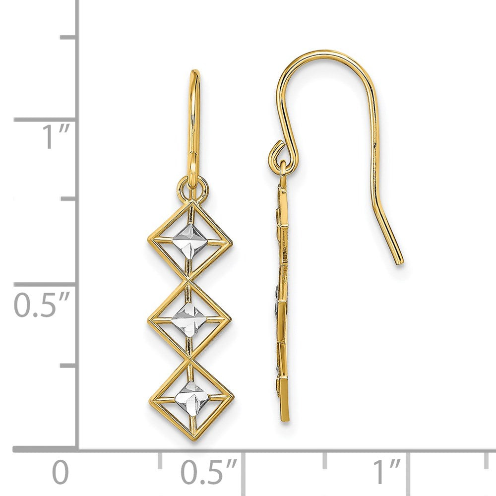14k Yellow & Rhodium 6 mm  Fancy Diamond-cut Dangle Wire Earrings (0.97 grams)
