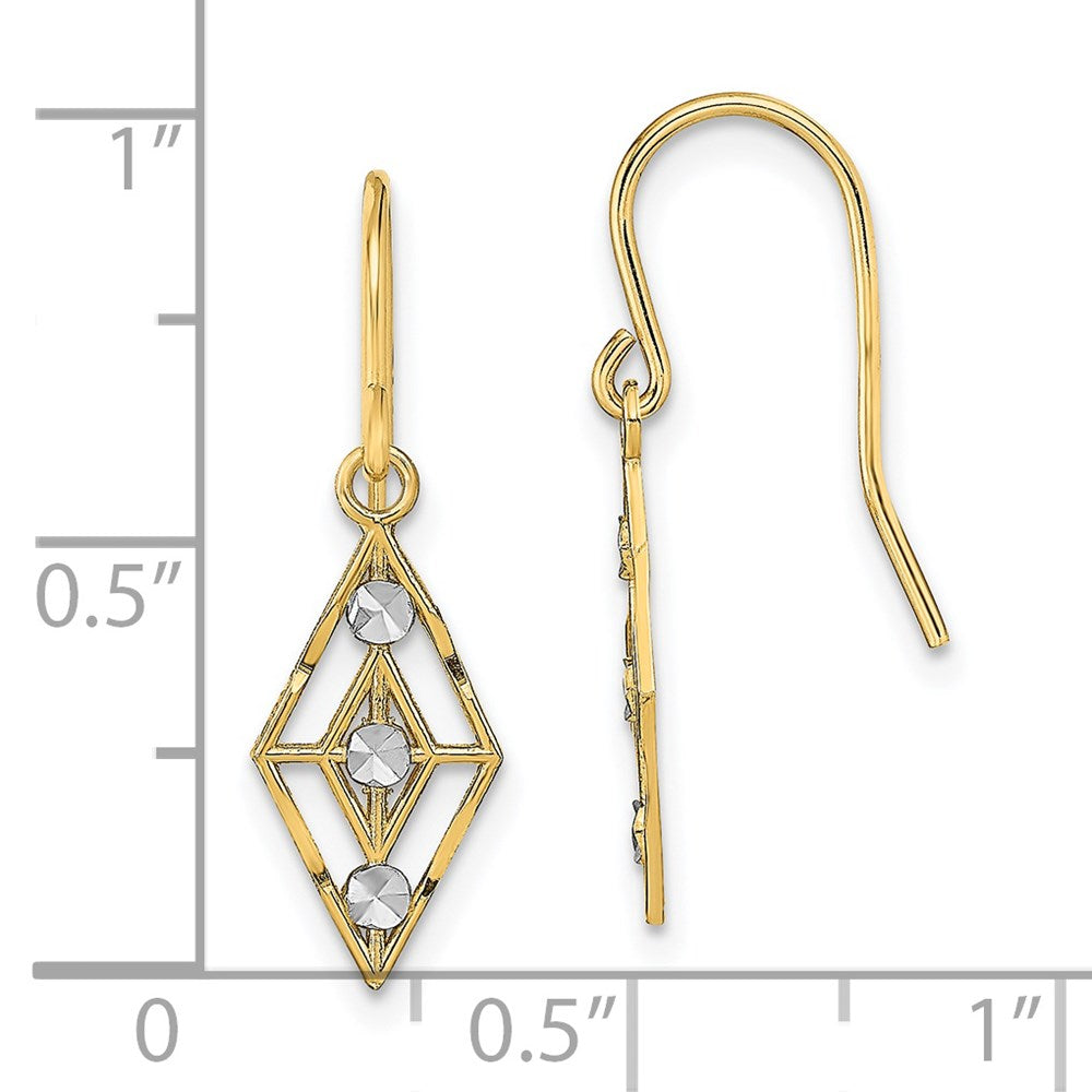 14k Yellow & Rhodium 7 mm  Diamond-cut Small Diamond Shape Wire Earrings (0.78 grams)