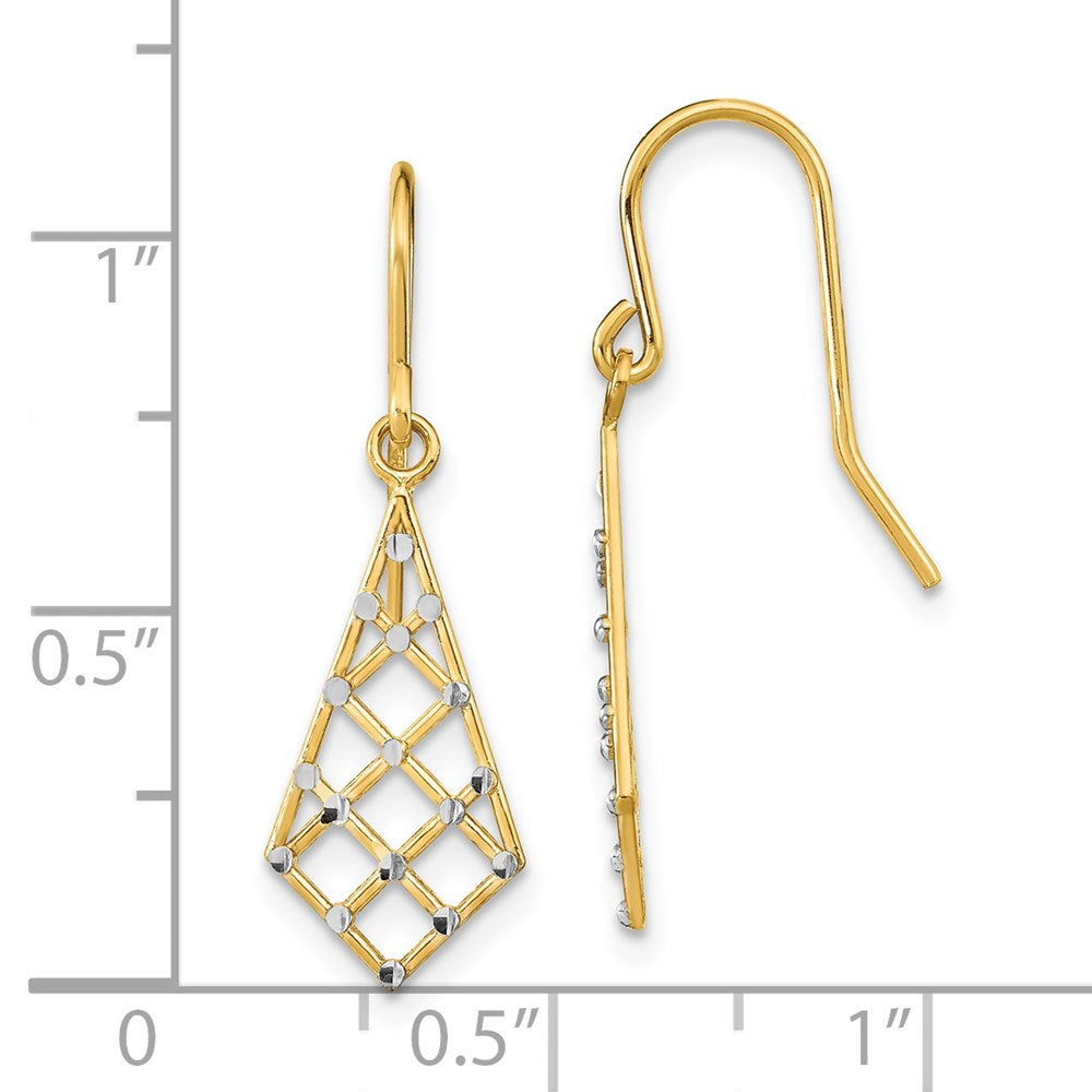 14k Yellow & Rhodium 9 mm  accent Diamond-cut Small Criss-Cross Wire Ear (1.13 grams)