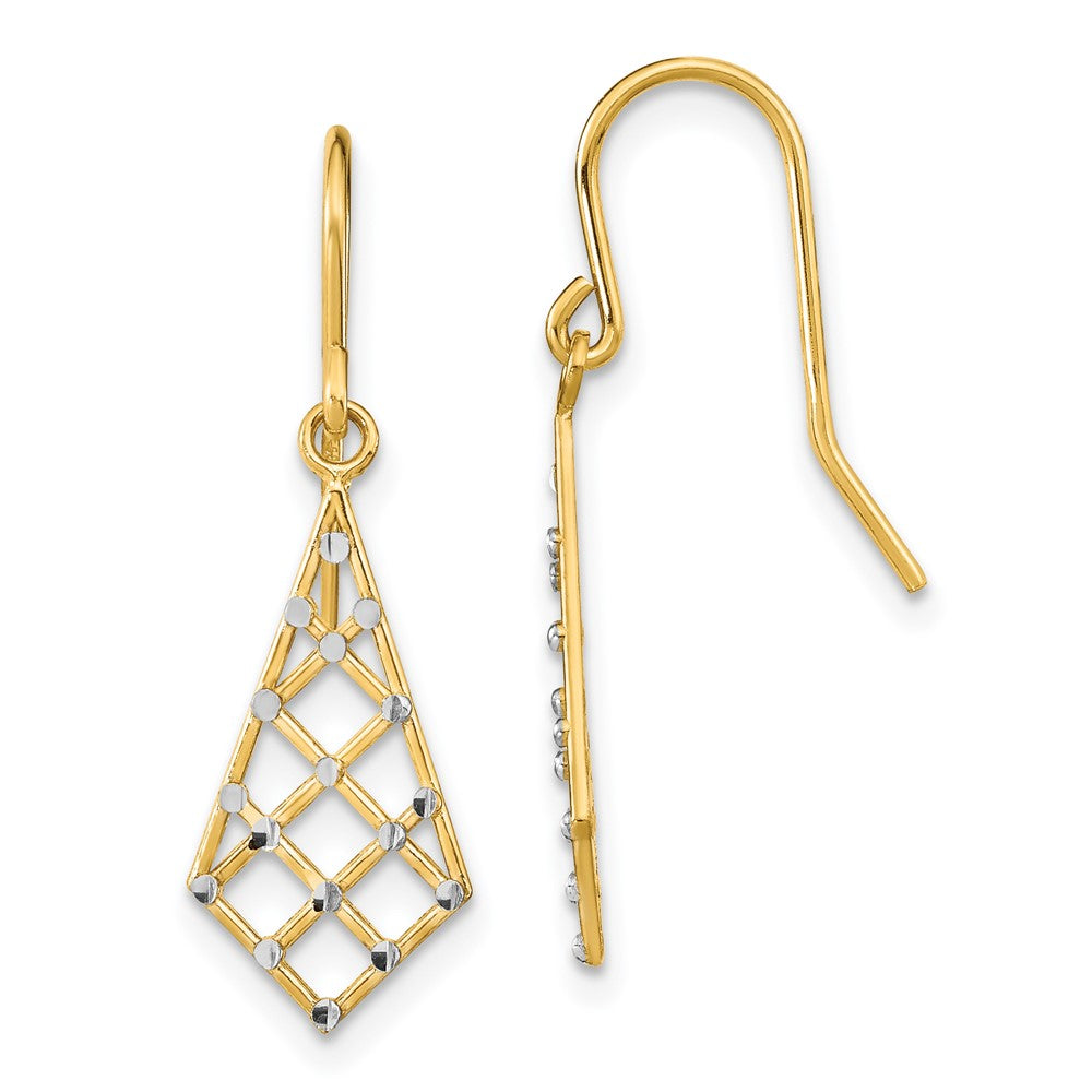 14k Yellow & Rhodium 9 mm  accent Diamond-cut Small Criss-Cross Wire Ear (1.13 grams)