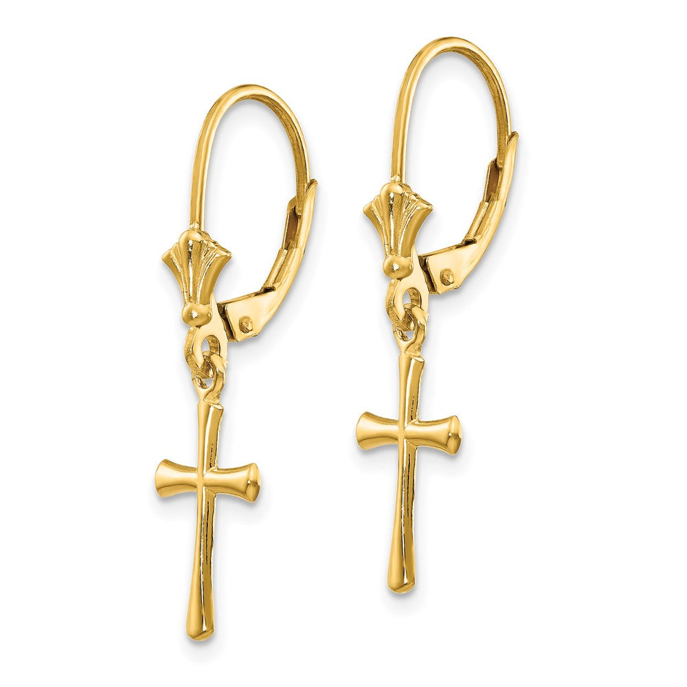 14k Yellow Gold 8 mm Polished Cross Leverback Earrings (1.2 grams)