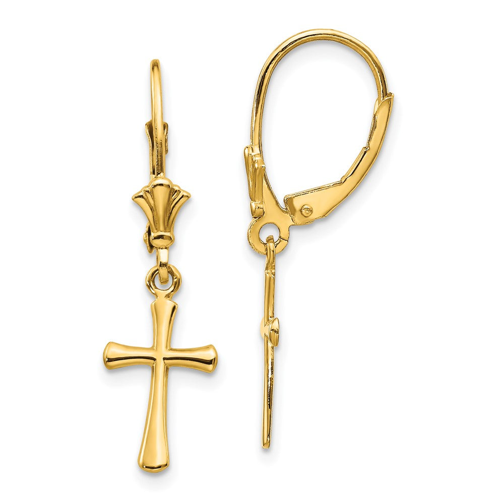 14k Yellow Gold 8 mm Polished Cross Leverback Earrings (1.2 grams)