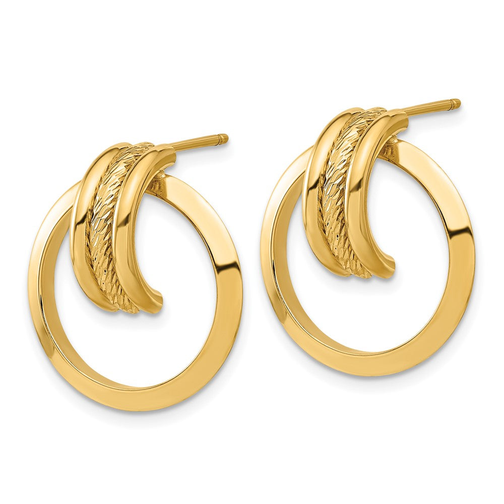14k Yellow Gold 19.45 mm Diamond-cut Center Triple Wire in Circle Post Dangle Earrings