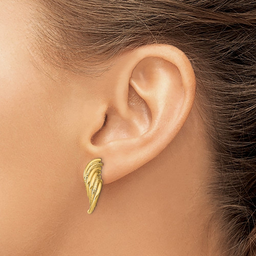 14k Yellow Gold 7.5 mm Fancy Polished Diamond-cut Twisted Post Dangle Earrings (1.89 grams)