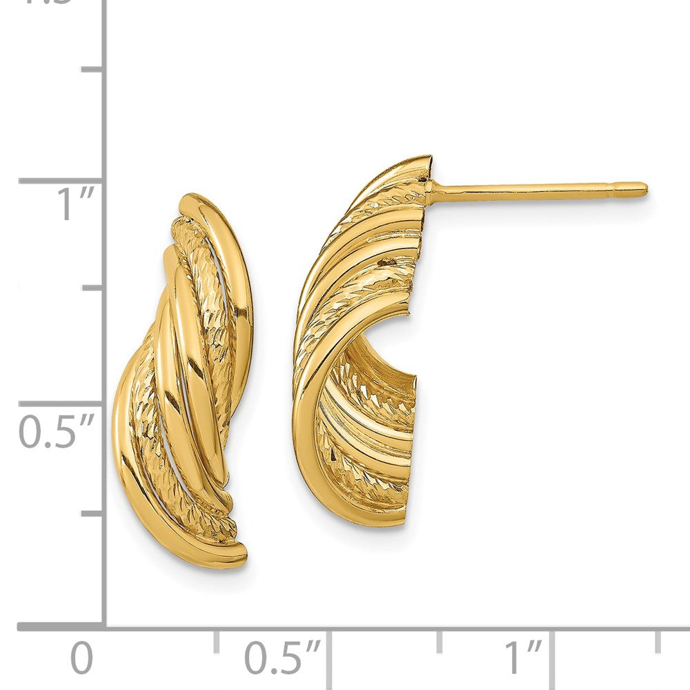 14k Yellow Gold 7.5 mm Fancy Polished Diamond-cut Twisted Post Dangle Earrings (1.89 grams)
