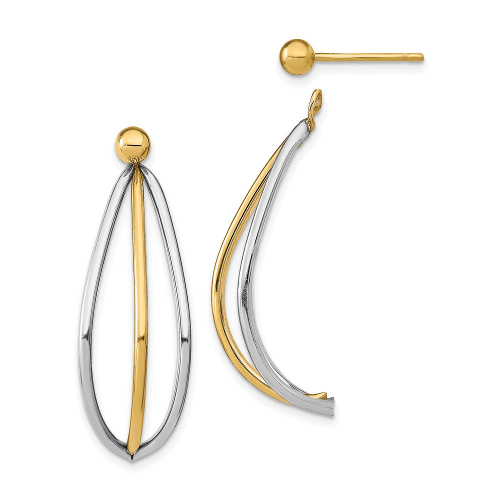 14k Yellow & Rhodium 12.6 mm  Ball Stud w/ Triple Wire Dangle Jacket Earrings (2.2 grams)