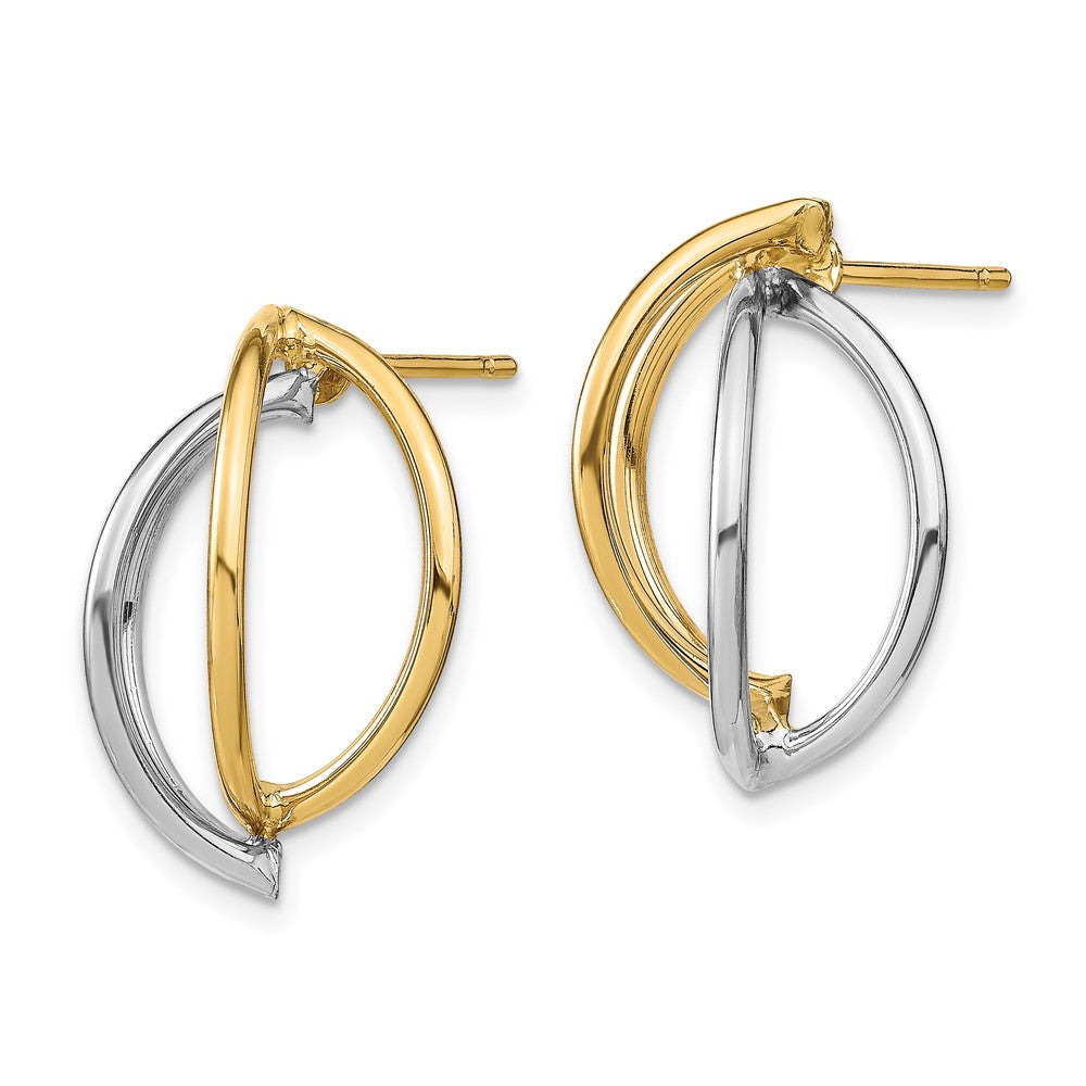 14k Yellow & Rhodium 16 mm  Double Half Circle Wire Post Earrings