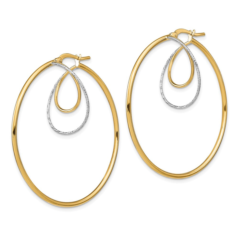 14k Yellow & Rhodium 44.5 mm  Diamond-cut Twisted Circles Inside Hoop Earrings (3.38 grams)