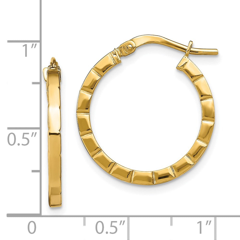 14k Yellow Gold 20.15 mm Small Striped Edge Hoop Earrings (1.37 grams)