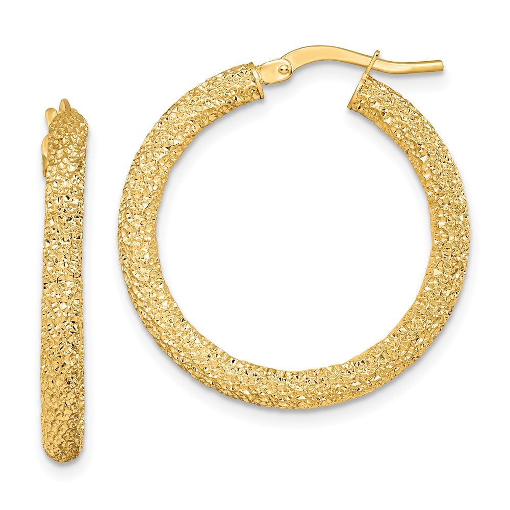 14k Yellow Gold 26.2 mm Diamond-cut Hoop Earrings (3.81 grams)