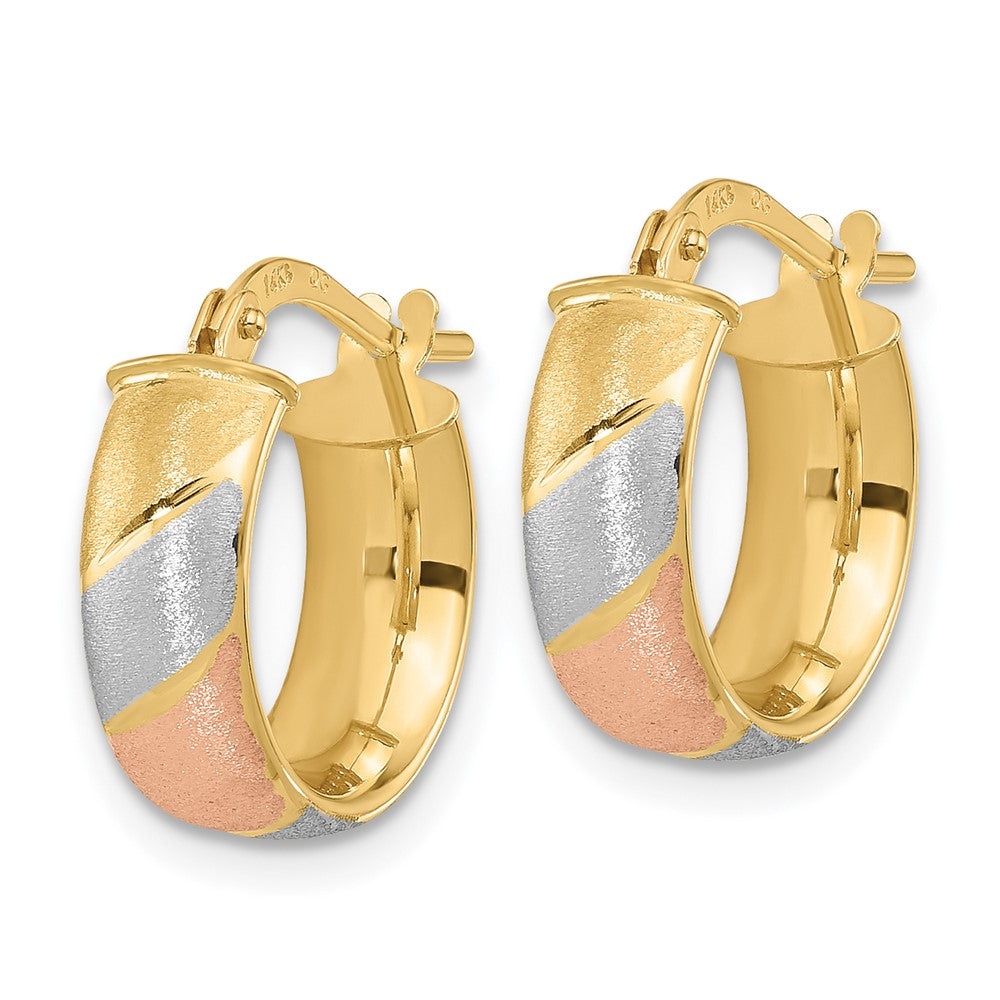 14k Yellow & Rhodium 14 mm  Polished Satin Hoop Earrings (1.42 grams)