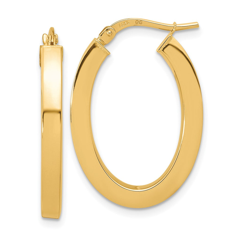14k Yellow Gold 19 mm Polished Square Tube Oval Hoop Earrings (2.13 grams)