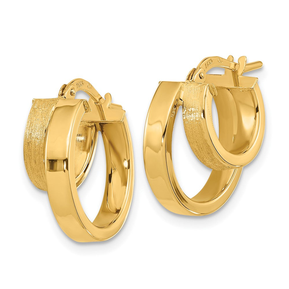 14k Yellow Gold 16.8 mm Polished and Brushed Square Tube Double Hoop Earrings (1.8 grams)