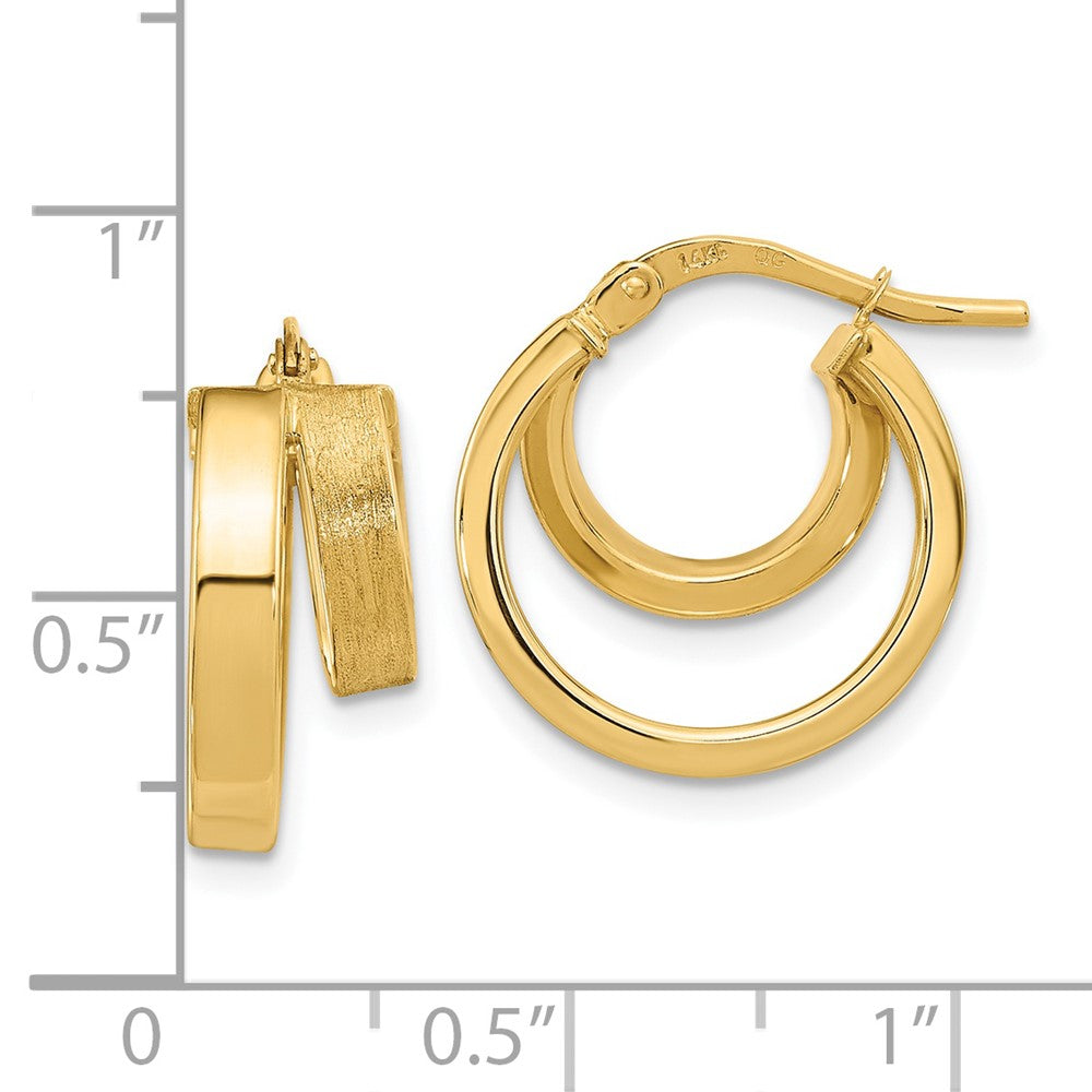 14k Yellow Gold 16.8 mm Polished and Brushed Square Tube Double Hoop Earrings (1.8 grams)