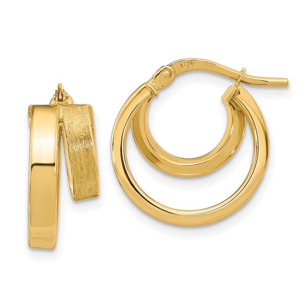 14k Yellow Gold 16.8 mm Polished and Brushed Square Tube Double Hoop Earrings (1.8 grams)