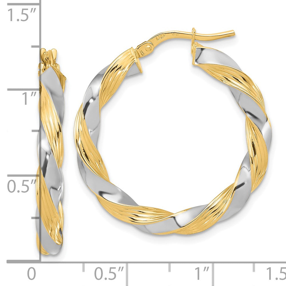 14k Yellow & Rhodium 29 mm  Polished Twisted Hoop Earrings (2.96 grams)