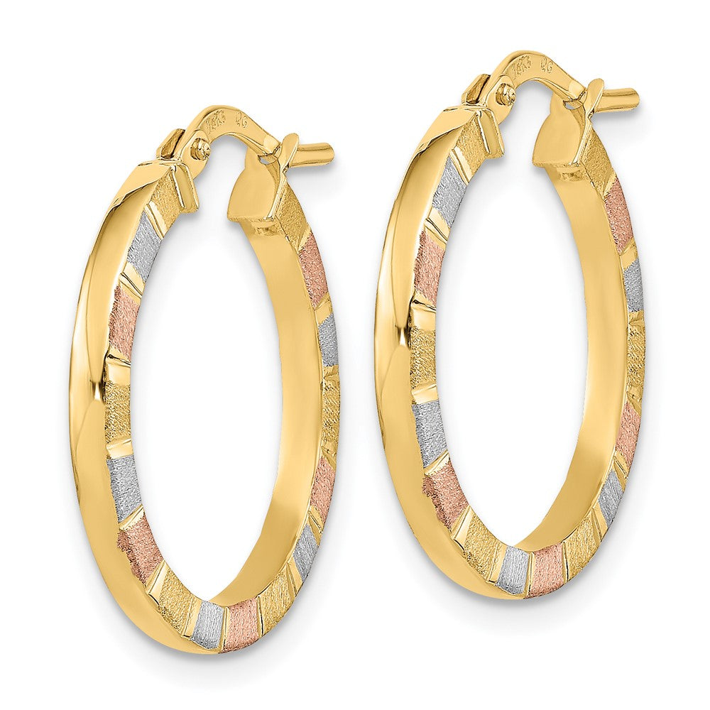 14k Yellow & Rhodium 20 mm  Polished & Satin Hoop Earrings (1.39 grams)