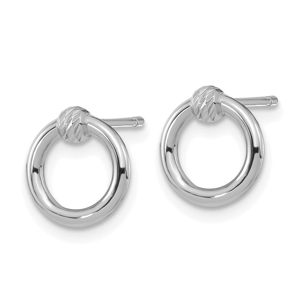 14k White Gold 9.65 mm Polished D/C Circle Post Earrings (0.84 grams)