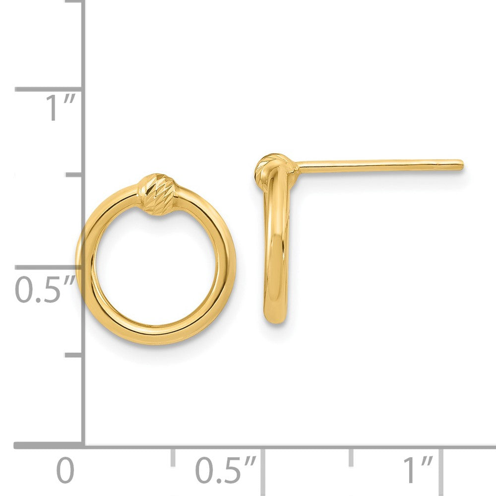 14k Yellow Gold 11.25 mm Polished & D/C Circle Post Earrings (0.91 grams)