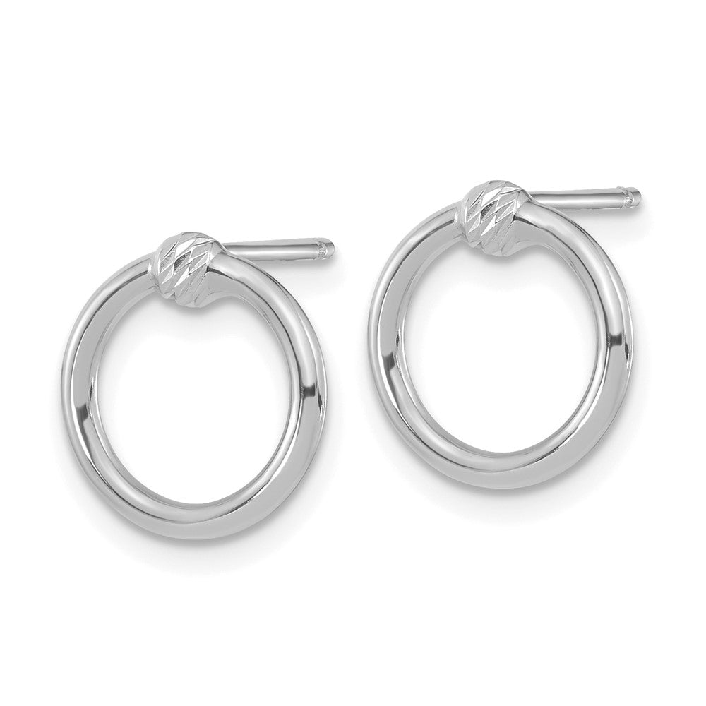 14k White Gold 11.25 mm Polished & D/C Circle Post Earrings (0.88 grams)