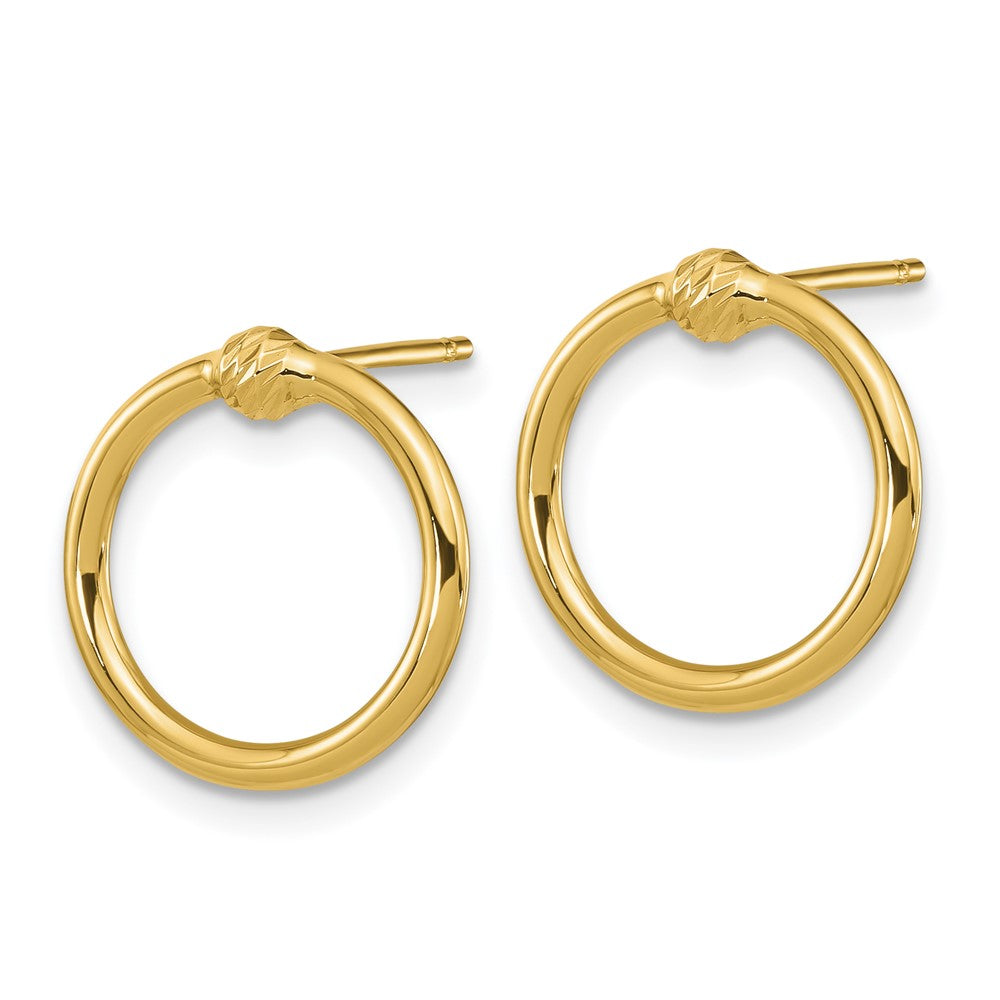 14k Yellow Gold 14.45 mm Polished & D/C Circle Post Earrings (0.99 grams)