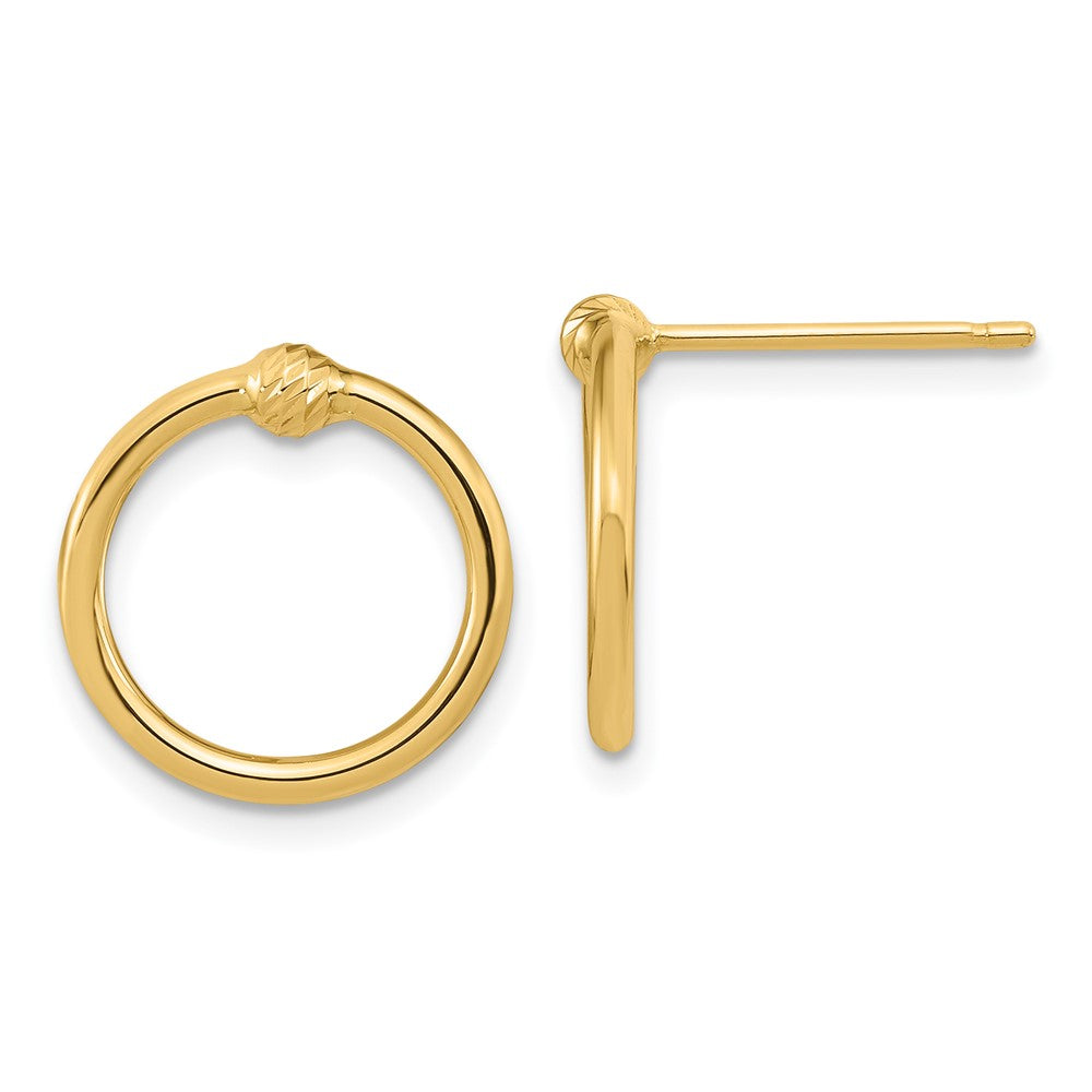 14k Yellow Gold 14.45 mm Polished & D/C Circle Post Earrings (0.99 grams)