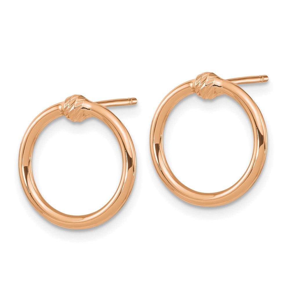 14k Rose Gold 14.45 mm Polished & D/C Circle Post Earrings (0.98 grams)