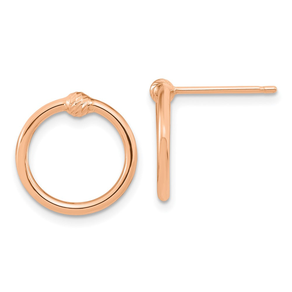 14k Rose Gold 14.45 mm Polished & D/C Circle Post Earrings (0.98 grams)