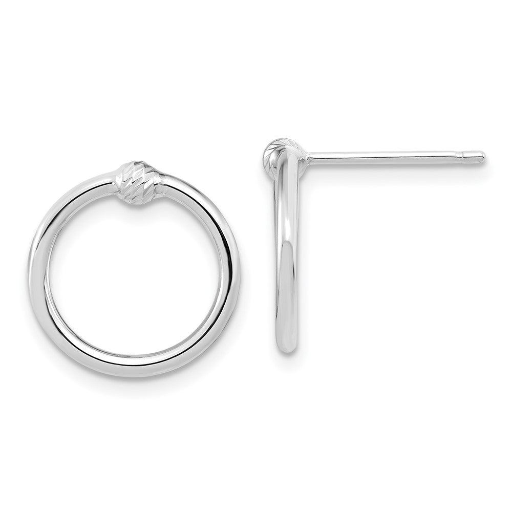 14k White Gold 14.45 mm Polished & D/C Circle Post Earrings (0.97 grams)