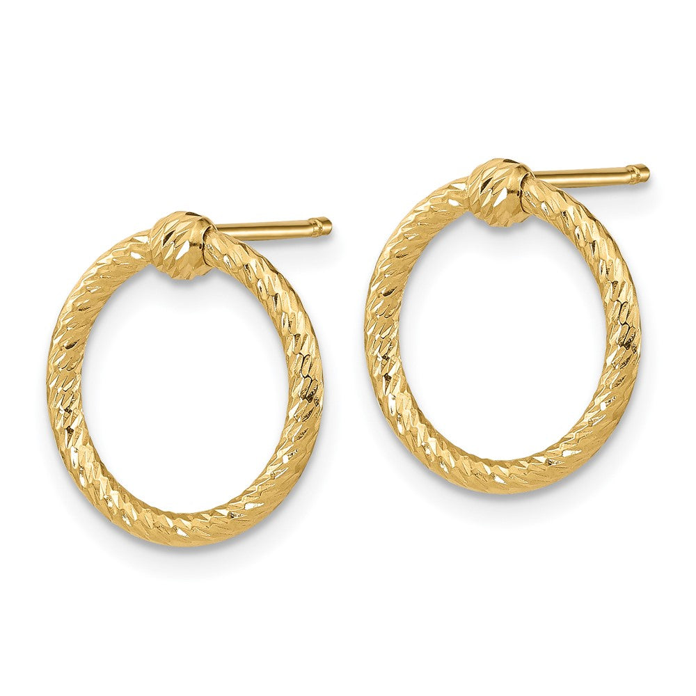 14k Yellow Gold 13.8 mm Polished & D/C Twisted Circle Post Earrings (0.88 grams)