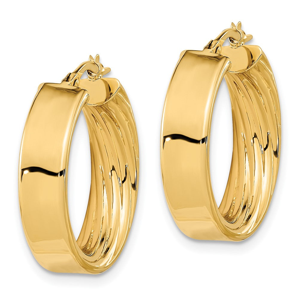 14k Yellow Gold 21.32 mm Polished and Textured Inside Hoop Earrings (3.18 grams)