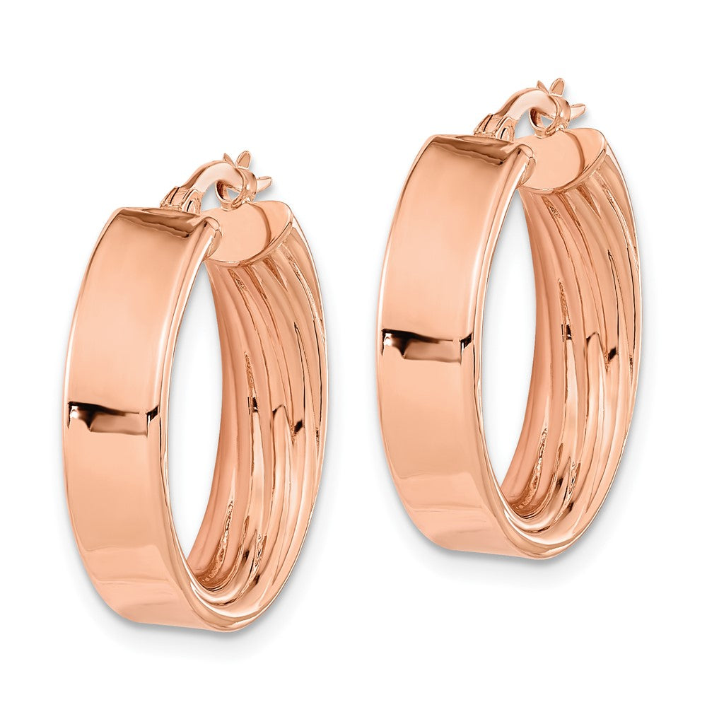 14k Rose Gold 21.33 mm Rose Polished and Textured Inside Hoop Earrings (2.99 grams)