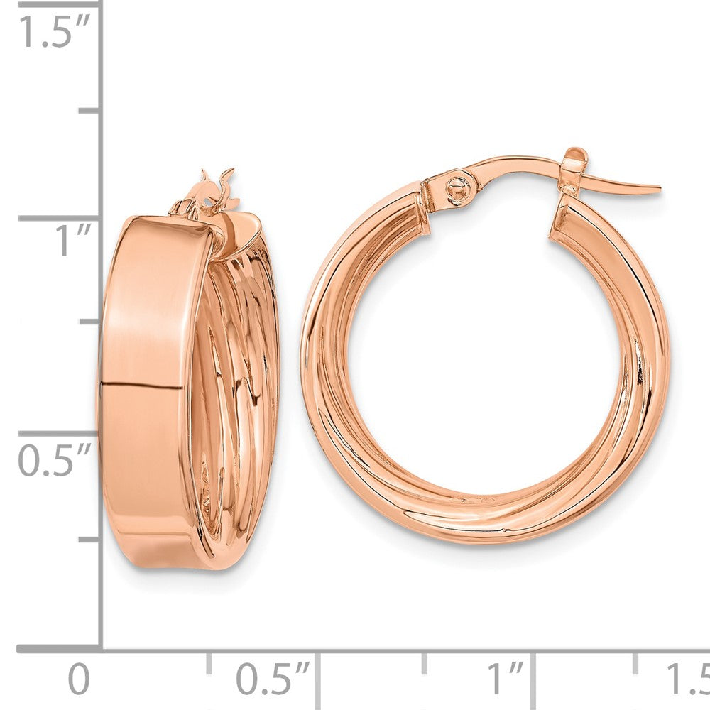 14k Rose Gold 21.33 mm Rose Polished and Textured Inside Hoop Earrings (2.99 grams)