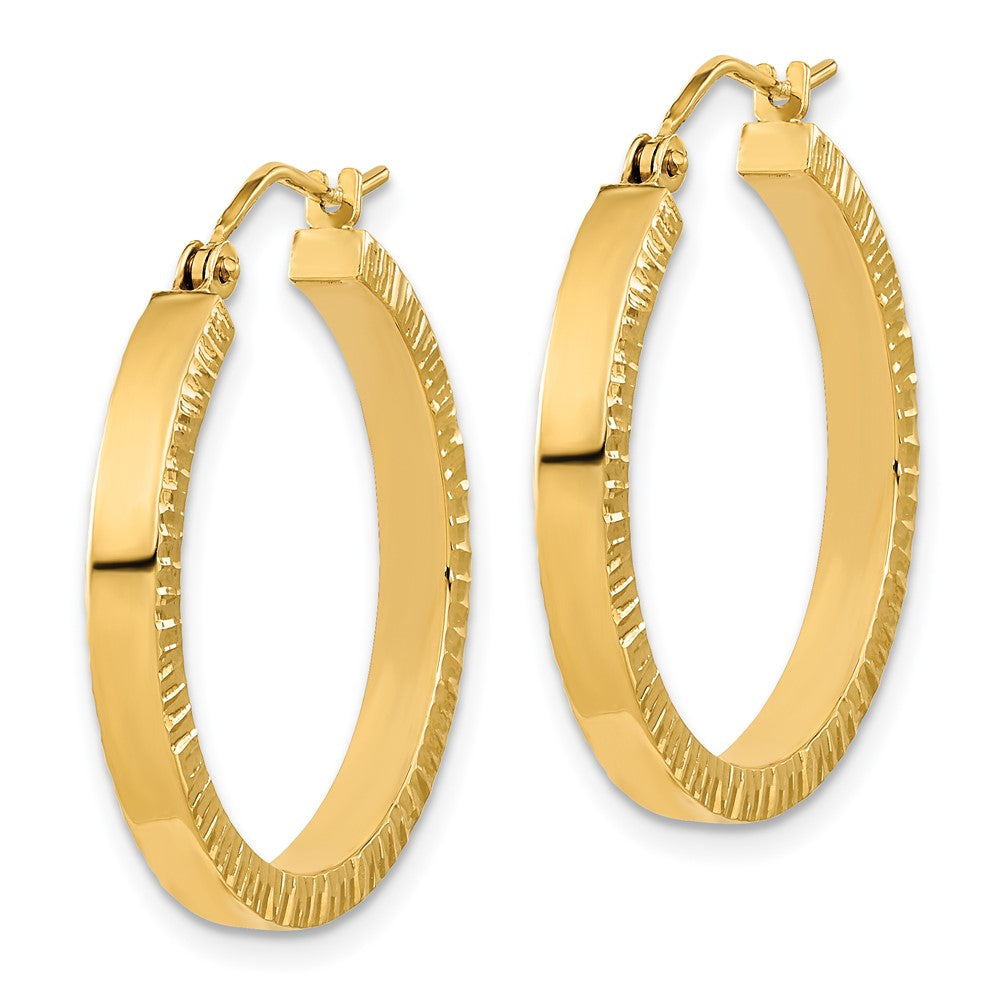 14k Yellow Gold 25.51 mm Polished and Textured Sides Hoop Earrings (2.18 grams)